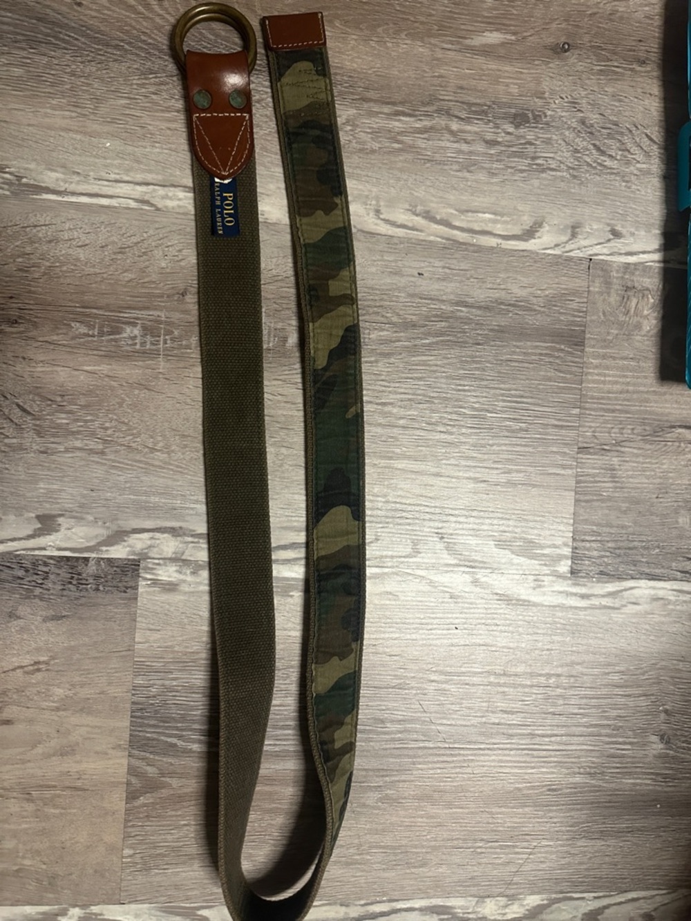 Polo by Ralph Lauren Olive & Camo Webbing Belt with Brown Leather Trim